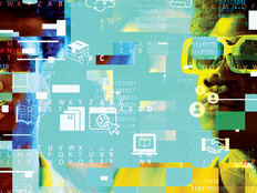 Illustration of a pixelating college student