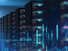 Photo illustration of high-performance computing with lots of blue-ish lights and a few racks of servers