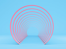 illustration of receding pink arches on a blue background