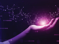 Hand holding glowing network connection